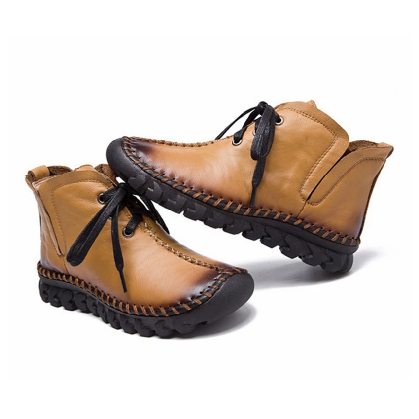 Для женщин ручной работы Ботильоны полусапожки обувь на шнуровке женские