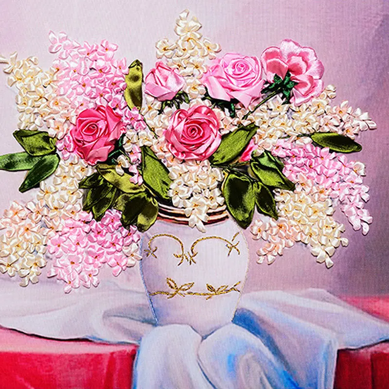 

45X50cm розовый DIY 3d вышивания крестиком работа иголкой незаконченная вышивка лентой картина шить подарок настенная живопись