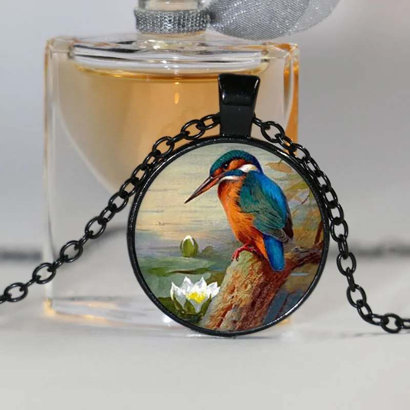 Kingfisher логотип ожерелье подвеска животное изображение Винтаж Серебряная цепочка