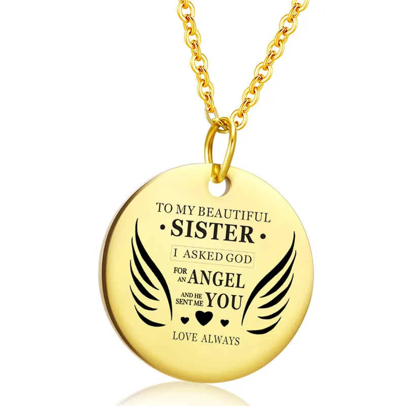 Sister Gold Round Для моей дочери/жены/сестры ожерелье из нержавеющей стали крыло чокер ангела ожерелье сердце любовь ожерелье s для женщин подарок ювелирные изделия - Окраска металла: Sister Gold Round