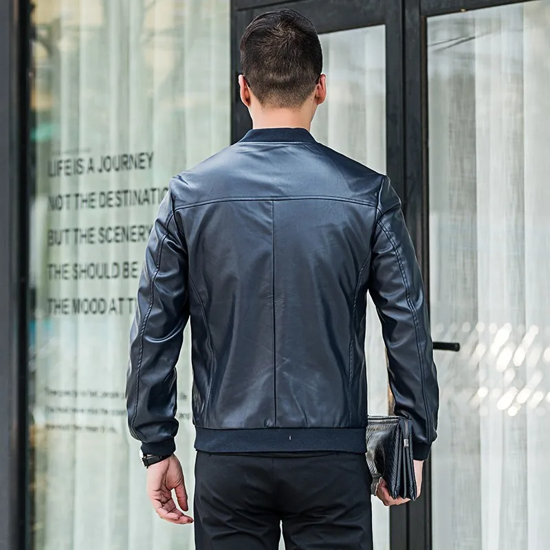 Мужская кожаная куртка-бомбер из натуральной овечьей кожи на осень/весну | одежда
