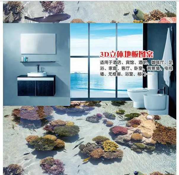 

3d photo wallpaper custom mural pvc flooring wallpaper Coral sea tropical fish floor murals wall papers home decor