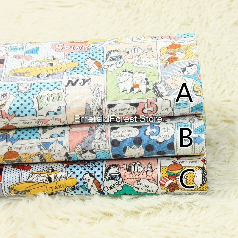 Высококачественная Плотная хлопковая ткань с принтом кота из мультфильма ручная