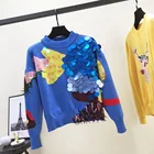 Женский пуловер с блестками, голубой вязаный джемпер в Корейском стиле, весна 2022