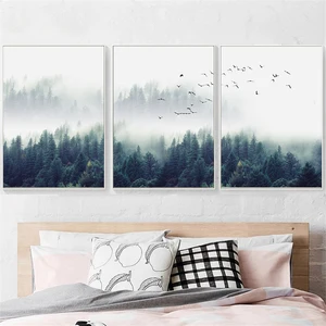 3 шт.лот, скандинавский туман, лес, птицы, пейзаж, холст, Постер, печать, Настенная картина, картина для гостиной, дома, офиса, Декор, Куадрос