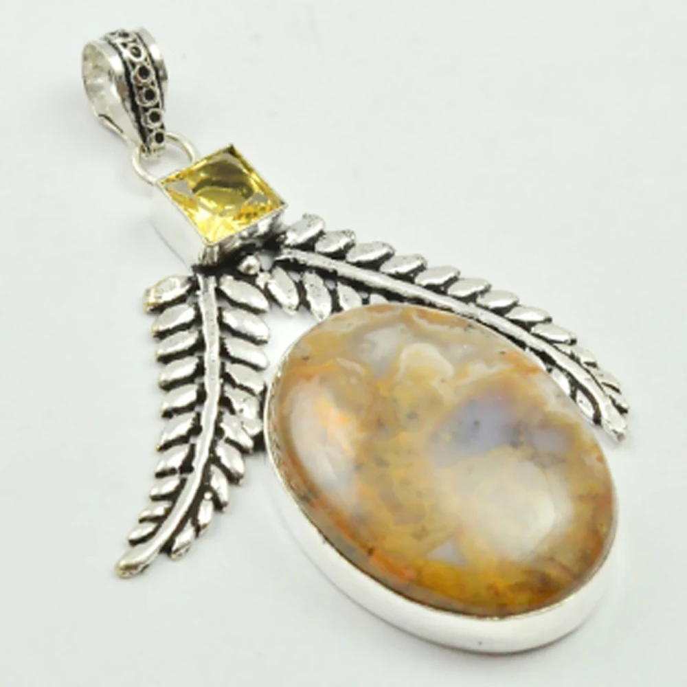 Jaspers & кулон с цитринами серебристый слой на меди, 65 мм, P3390 Jaspers & кулон с цитринами серебристый слой на меди, 65 мм, P3390