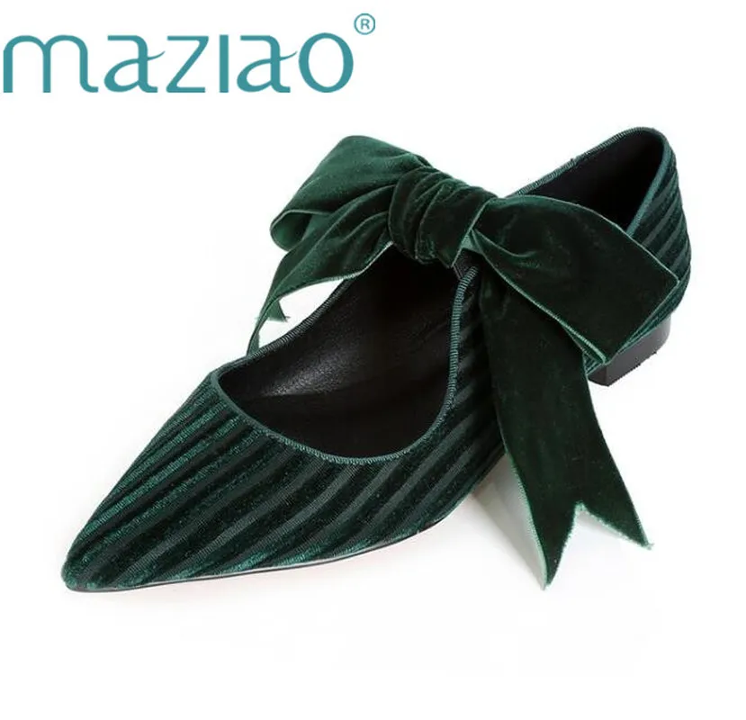 Женские бархатные балетки MAZIAO черные зеленые Мэри Джейн на плоской подошве с