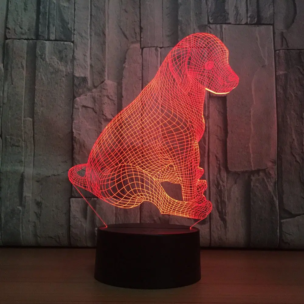 3D Acrylic Sitting Dog Night Light 7 Color Change LED Desk Lamp Touch Room Decor Gift | Освещение