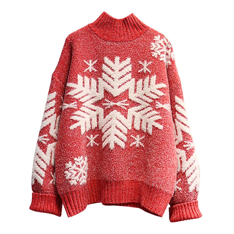 

H.SA Women Christmas Sweater 2018 Winter Warm Pullover Snowflake Warm Pull Jumpers cashmere sweater Korean casaco feminino Tops