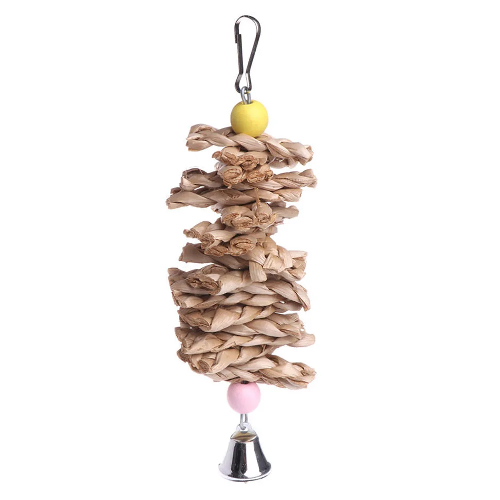 Swing Chew Bite Funny Durable Bell Hanging Type Wooden Eco-friendly Natural Knitted Grass Bird Parrot Toy Animal | Дом и сад
