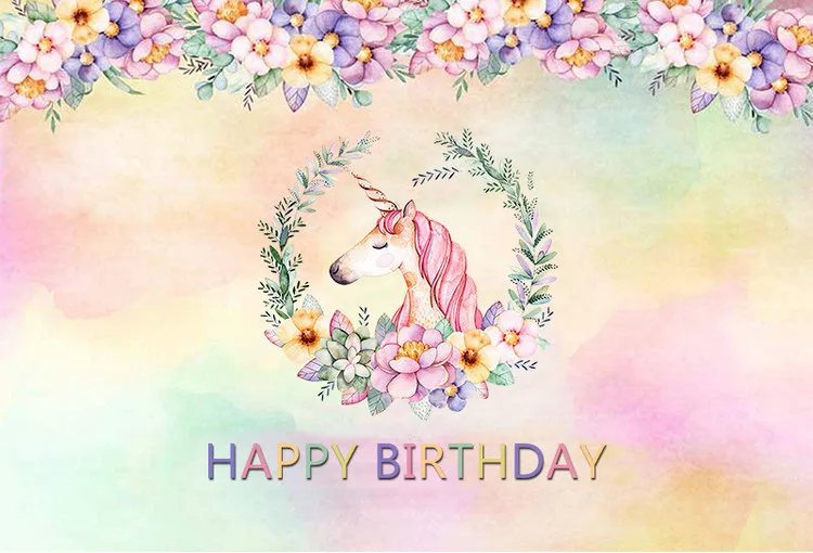 Sensfun фон с единорогом для фотостудии цветы ручной росписью девочек Happy День