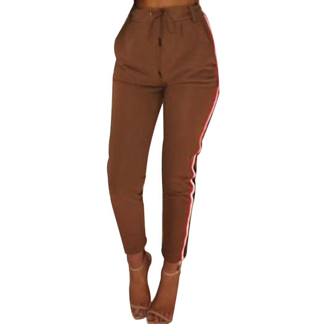 Mioim модные Side Striped Дамские шаровары Для женщин drawsting Высокая Талия Треники