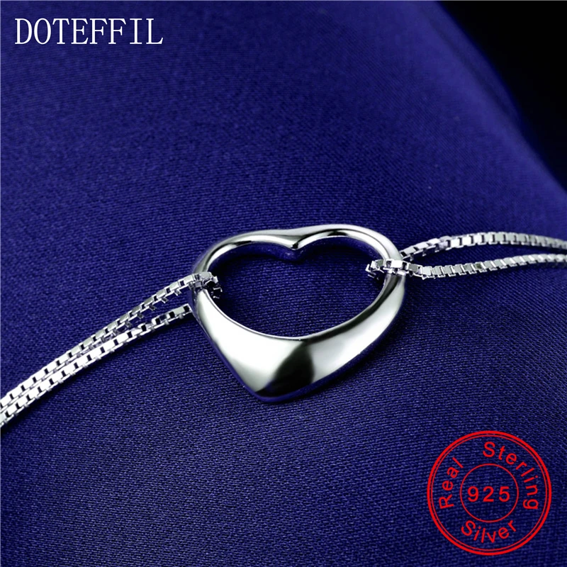 DOTEFFIL 925 Sterling Silver Box Chain Heart Bracelet For Woman Wedding Engagement Jewelry | Украшения и аксессуары
