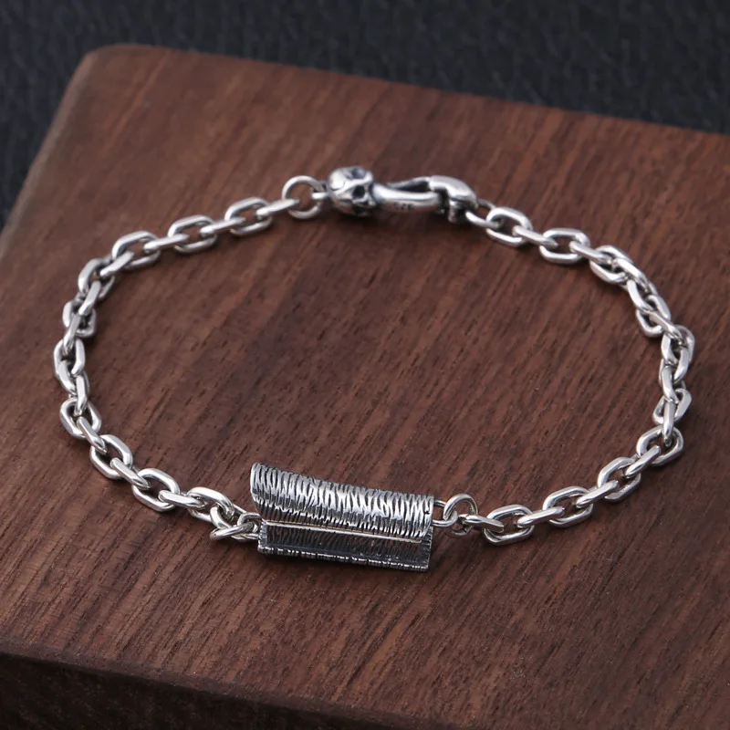 

Manufacturers Wholesale S925 Sterling Silver Jewelry Coffin Men And Women Retro Thai Silver Promote the fortune Bracelet Homme