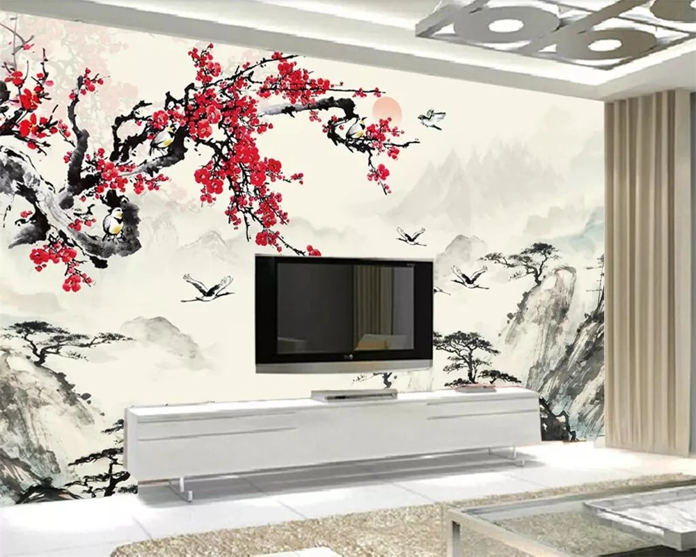 

Обои beibehang на заказ, настенные 3d обои с рисунком китайской сливы, фоновая декорация для телевизора, гостиной, спальни