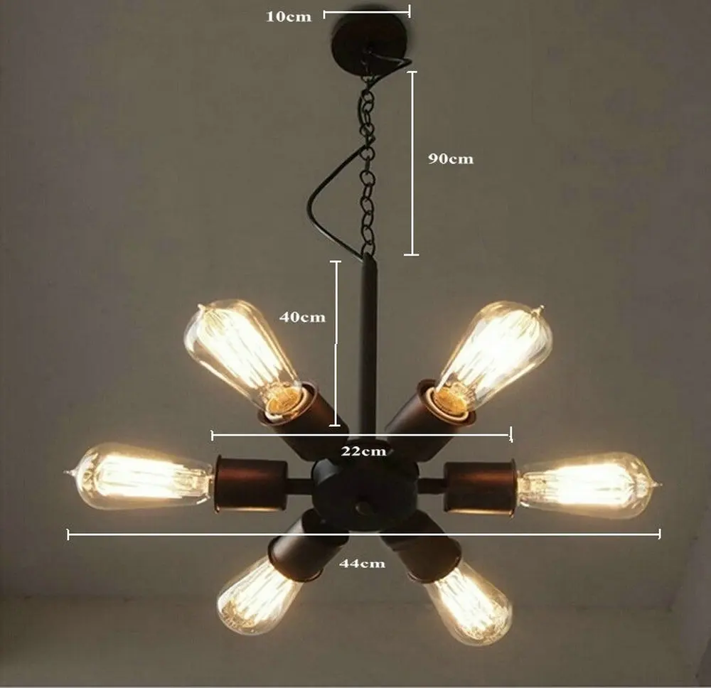 Винтажный промышленный подвесной светильник в стиле чердака с 6 головками