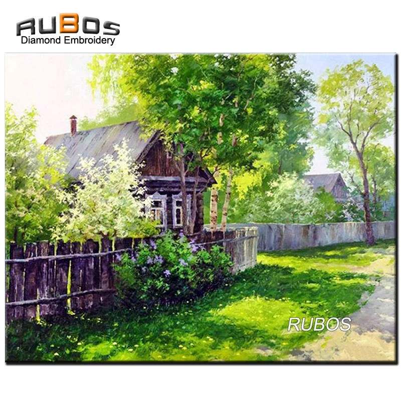 RUBOS DIY 5D природа деревенский дом картина из страз Алмазная крестиком Набор для