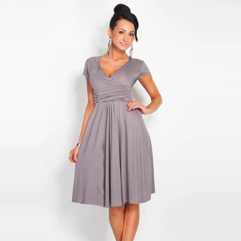 Liva Girl Women Deep v-neck Short Sleeve fold Summer Dresses Elegant Belted Tunic Party Cocktail Swing dress Vestidos BM1144 | Женская
