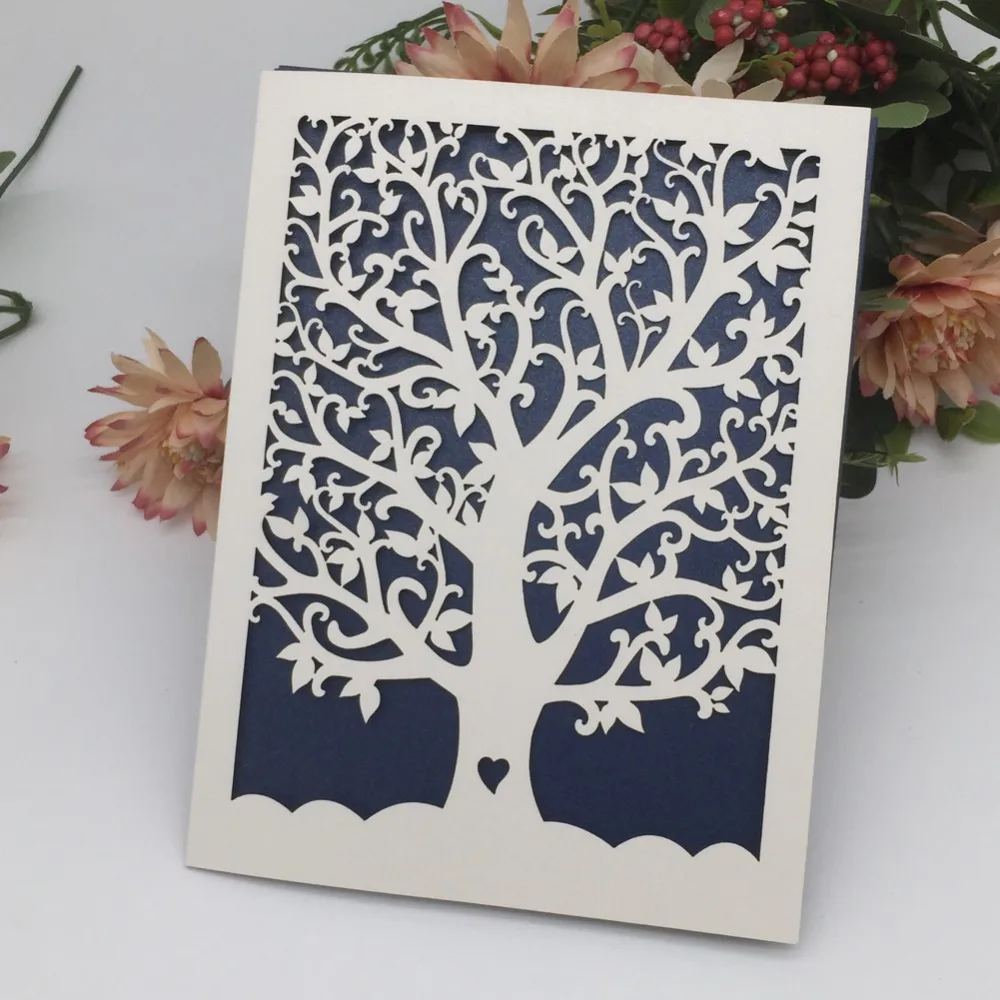 

20Pcs/Lot Love Heart Tree Pearl paper Wedding Invitations Anniversary Cards Birthday Party Invitations Blessing Greeting Card