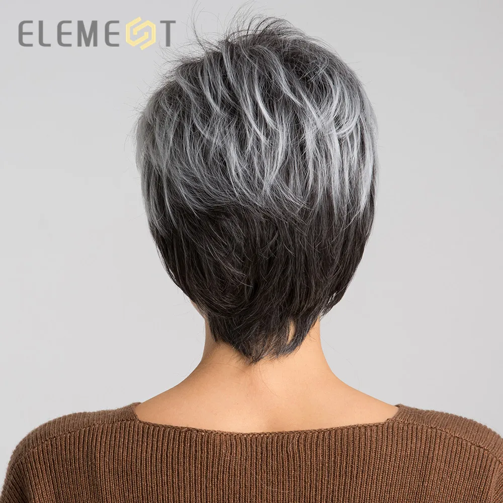 Короткие термостойкие синтетические парики ELEMENT 6 дюймов, серый микс белого цвета, натуральные вечерние парики для женщин