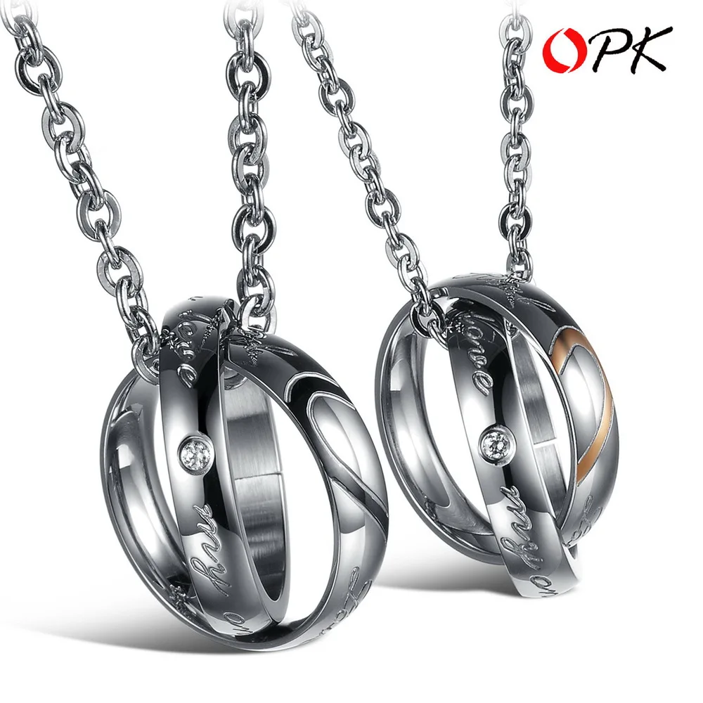 OPK Half Heart Puzzle Couple Necklaces Romantic Black/Gold Color Stainless Steel Women Men Pendant Jewelry 1 PCS Price GX830 | Украшения и