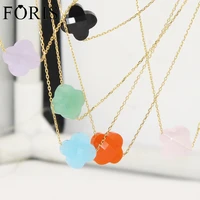 newest leaf clover yellow gold crystal necklace for girlfriend gift 19 kinds of color