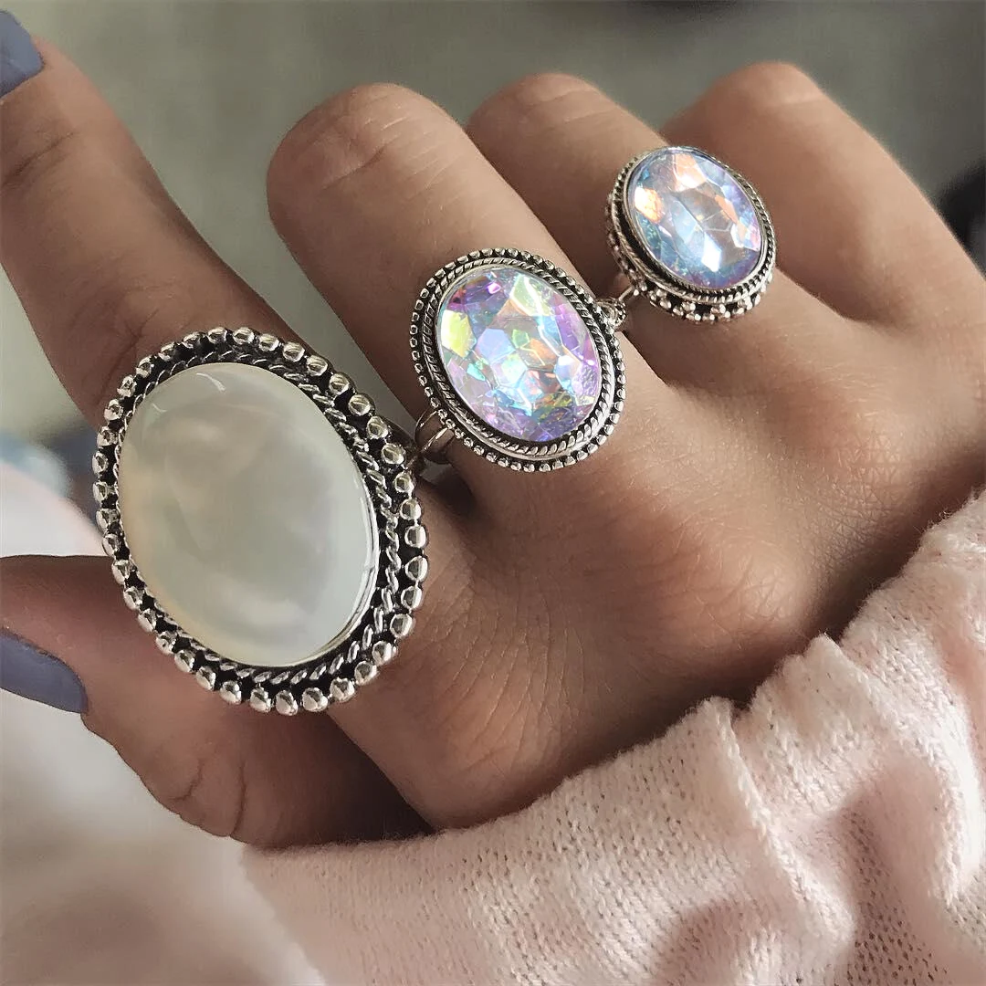 Jewdy bohemian vintage rings opal stone for women fashion Statement Anillos Mujer Jewellery 3pcs/ set | Украшения и аксессуары