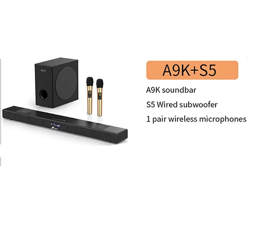 A9K and S5 60 Вт A9K беспроводной Саундбар с беспроводным микрофоном K tv сабвуфер Bluetooth Звуковая Панель для ТВ динамик домашний кинотеатр бас AUX TF USB - Цвет: A9K and S5