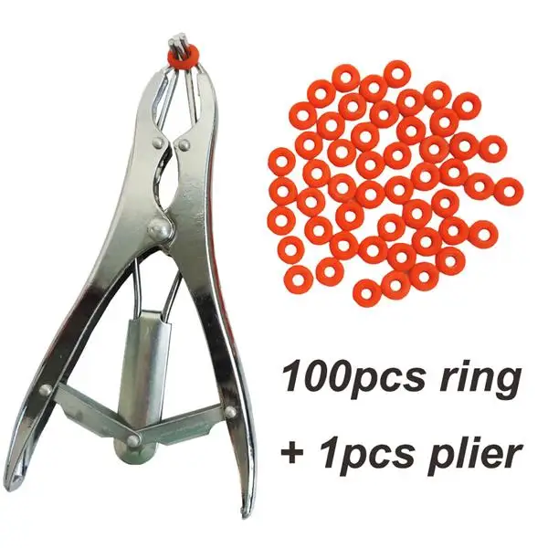 100pcs and one plier Удаление хвоста свиней и овец кастрации плоскогубцы и 100 твердых частиц резиновое кольцо прибор для кастрации - Цвет: 100pcs and one plier