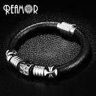 Мужской кожаный браслет REAMOR в стиле панк, черный браслет из нержавеющей стали 316l с крестом и магнитной застежкой, мужские ювелирные изделия