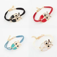 womens girls vintage owl decoration faux leather bracelets beautiful fashion for women friend gift wholesale rope chain trendy