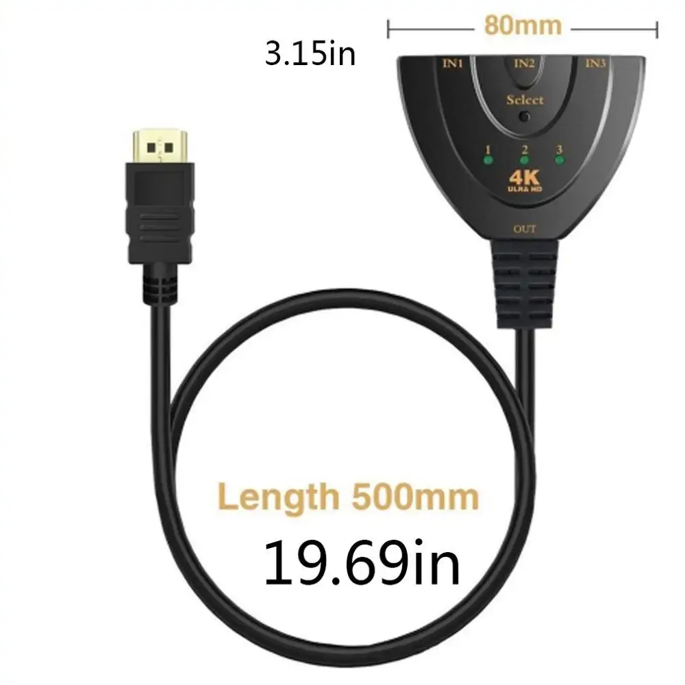 Мини 3 Порты и разъёмы Переходник HDMI разветвитель Кабель 1.4b 4K * 2K 1080P переключатель