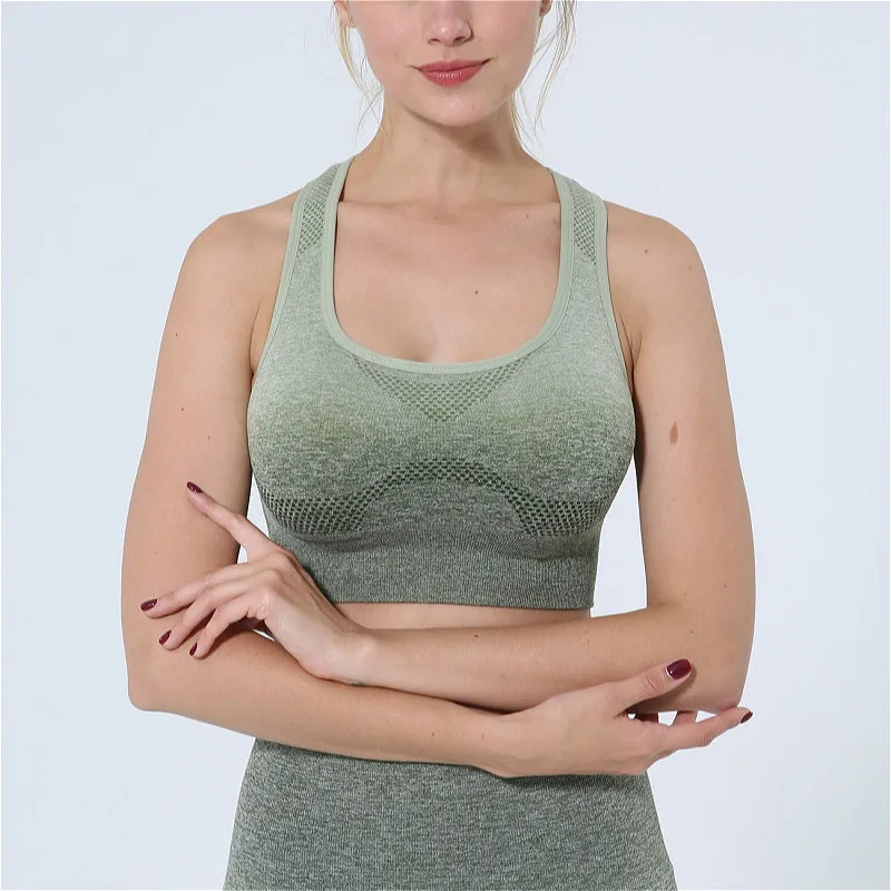 new style ombre racer back sports bra women workout fitness active crop top sport bra Brassiere push up Gym stretch padded