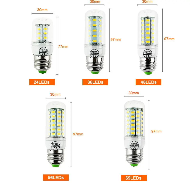 Светодиодный потолочный светильник E27 E14 G9 SMD 5730 110V светодиодный лампы 220 В 24 36 48 56 69 светодиодный s лампада светодиодный Светодиодная лампа-кукуруза для люстры лампы в форме свечи ампулы Bombillas