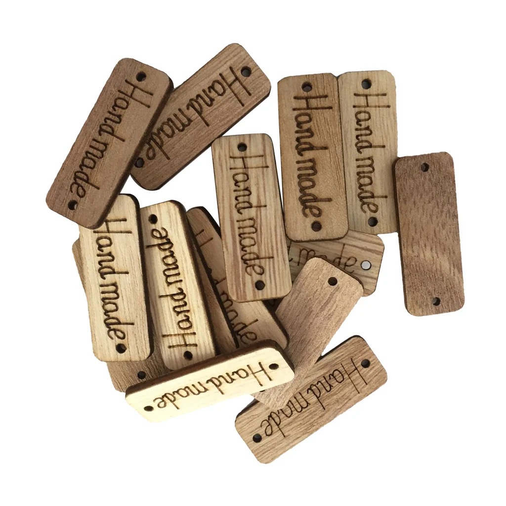 100Pcs Handmade Tag Label Wooden Buttons Wood Tags Button with 2 Holes for Crafts Sewing Clothing Decoration | Дом и сад