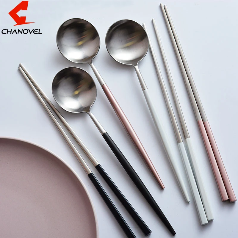 CHANOVEL 20 Набор 2 шт./лот нержавеющая сталь Chop sticks посуды набор десертный ковш с