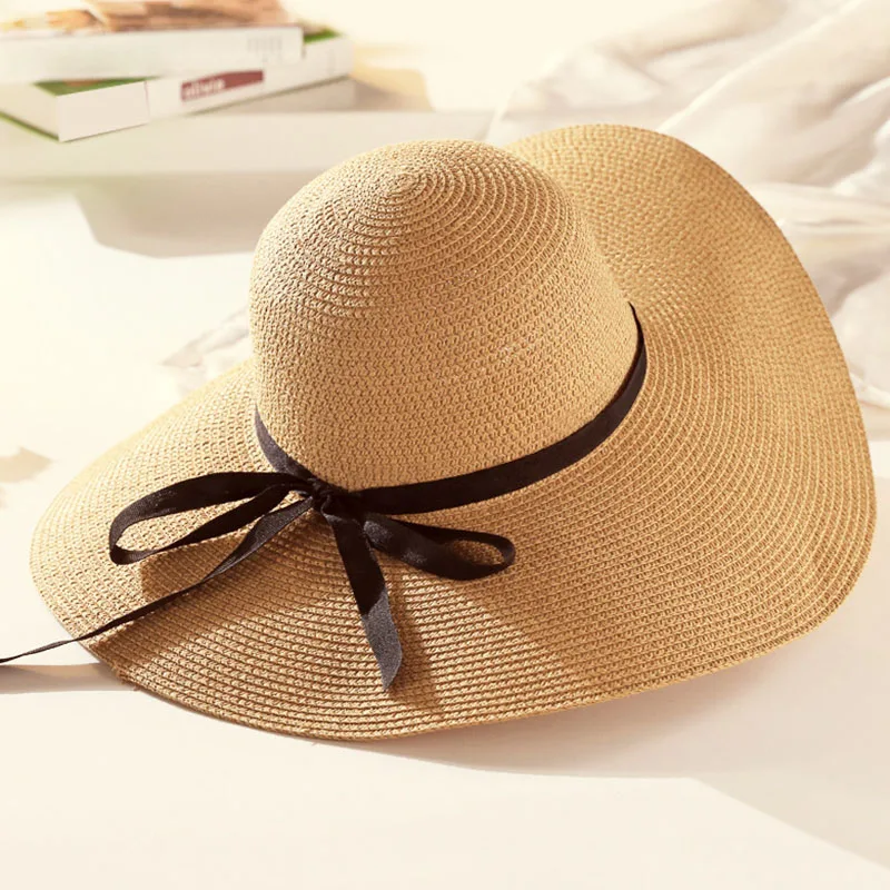 Шляпа женская соломенная с широкими полями панама от солнца дышащая для пляжа