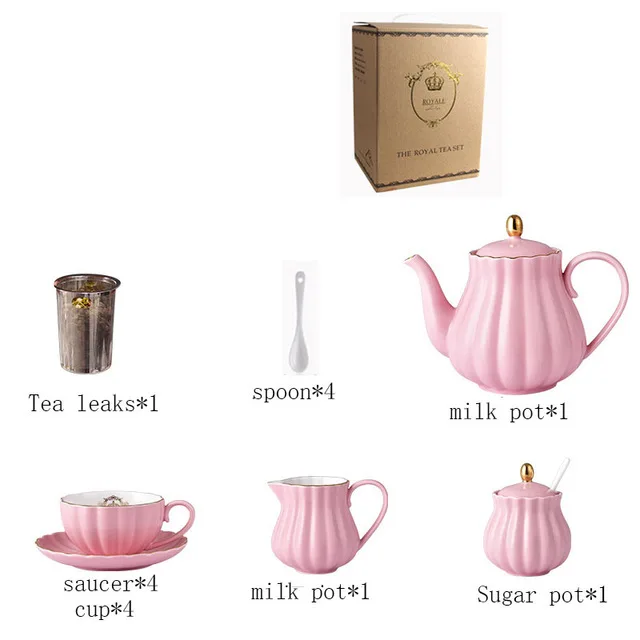 17 Brief British Bone China тыква в полоску керамическая посуда кофейная чашка кружка с молочным чайником ложка для блюдца Позолоченный Комплект полок набор - Цвет: 17