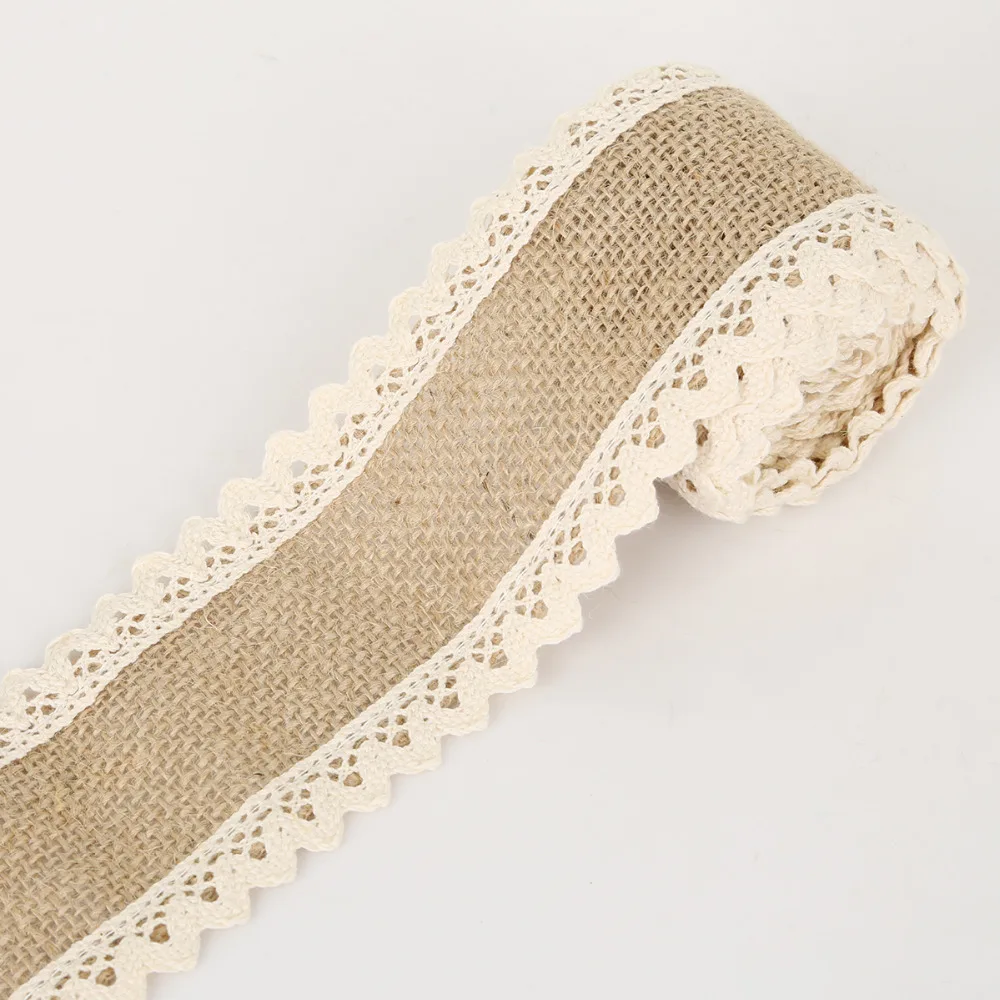 2 м/рулон 6 см Натуральная джутовая Мешковина лента из мешковины с кружевом