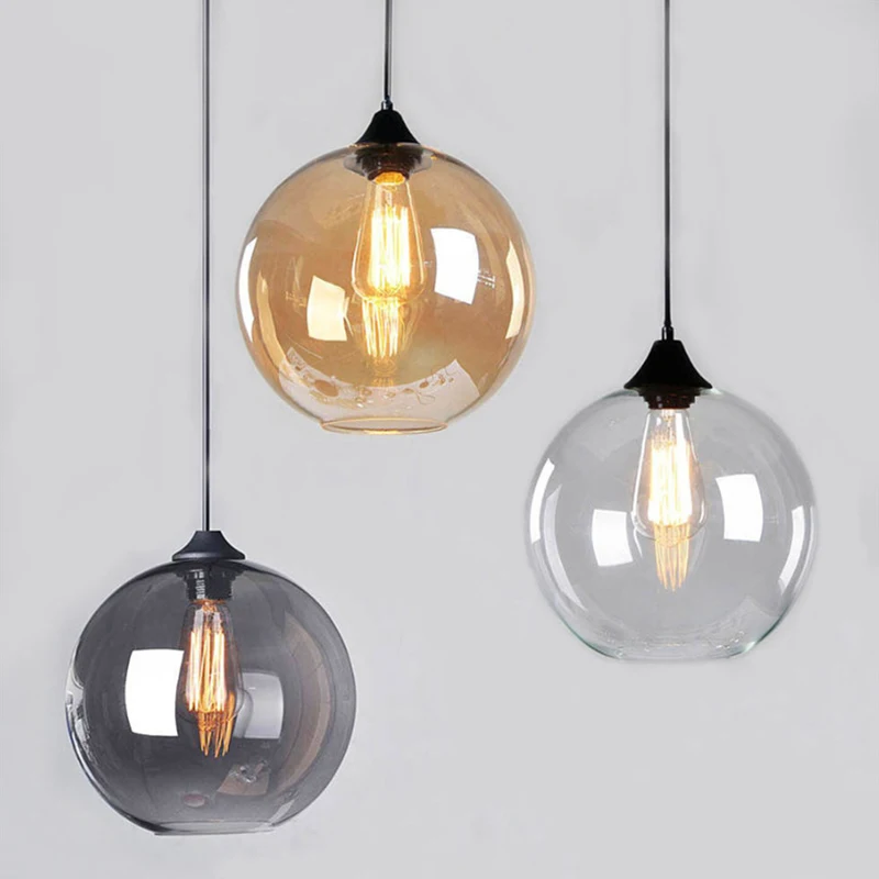 

Retro Glass Ball Pendant Light Simple Modern E27 25cm Pendant lamp Art Creative Dining Room Study Hotel Decor Lighting PA0362