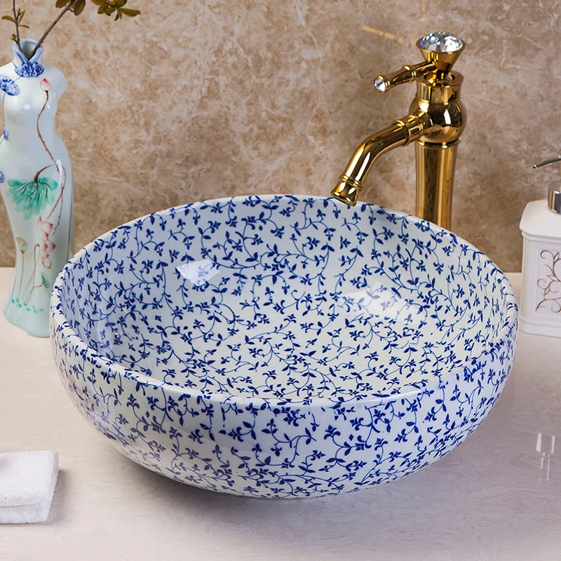 

Free shipping blue and white wash basin counter basin art basin