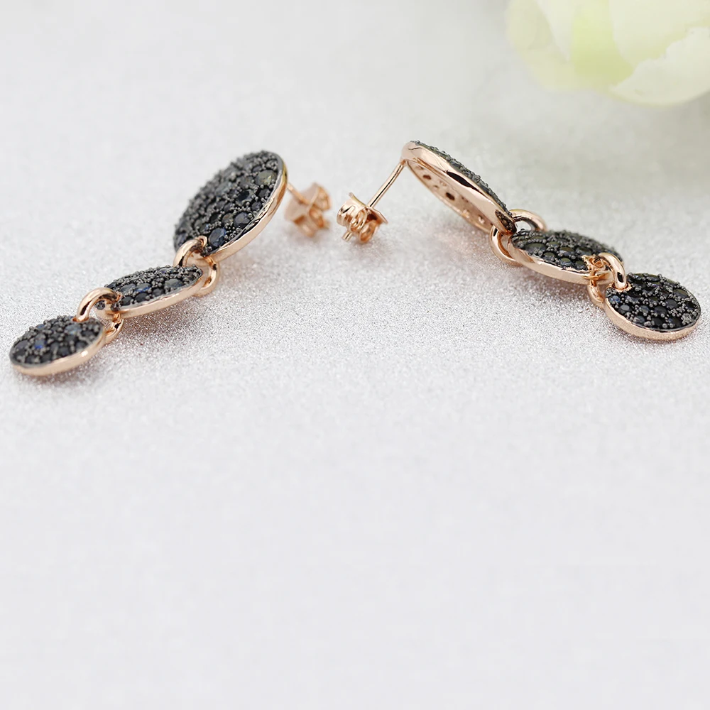 Новейшие романтические брендовые розовые золотые с черным Цирконом длинные три