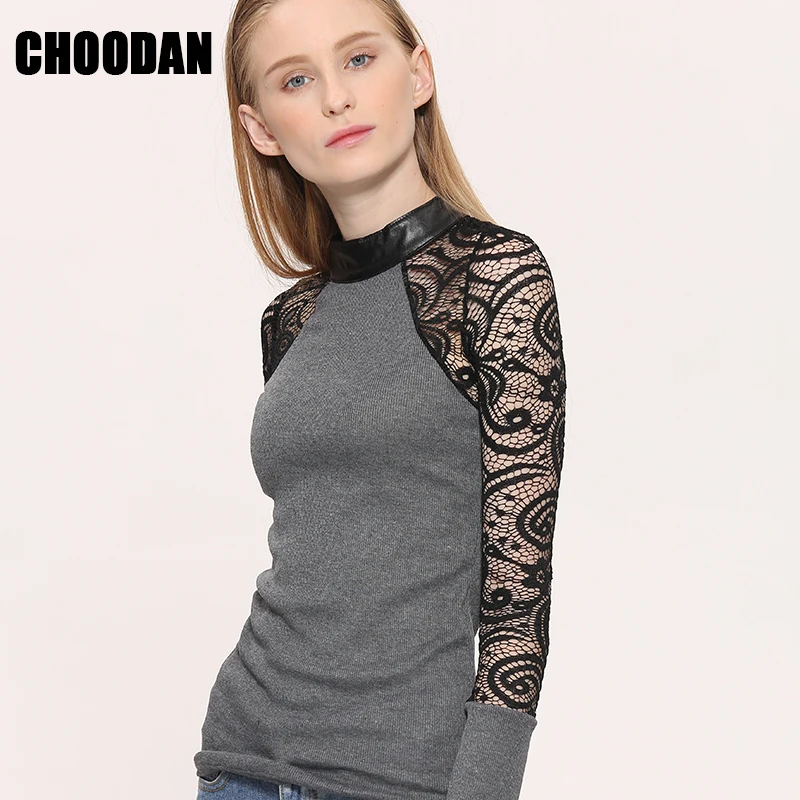 Трикотажная кружевная блузка в стиле пэчворк женская одежда новинка сезона