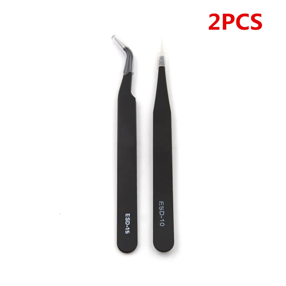 6PCS OR 2PCS DIY Tool Black Anti-static Straight Tip Forceps Precision Soldering Curved Tweezers Electronic ESD | Инструменты