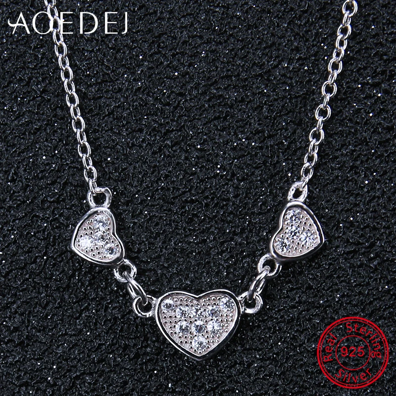 AOEDEJ 3 Кулон Сердце 925 пробы серебро Цепочки и ожерелья для Для женщин Роскошные