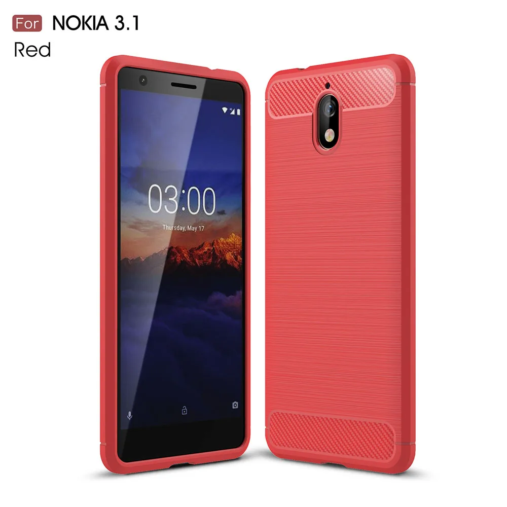 Чехол для Nokia Lumia 4,2 6,2 3,2 2,2 6,1 5,1 2,1 3,1 7,1 1, 5, 6, 7, 8, X 71X5X6X7 Plus противоударный углеродного волокна TPU чехол для телефона чехол - Цвет: Красный