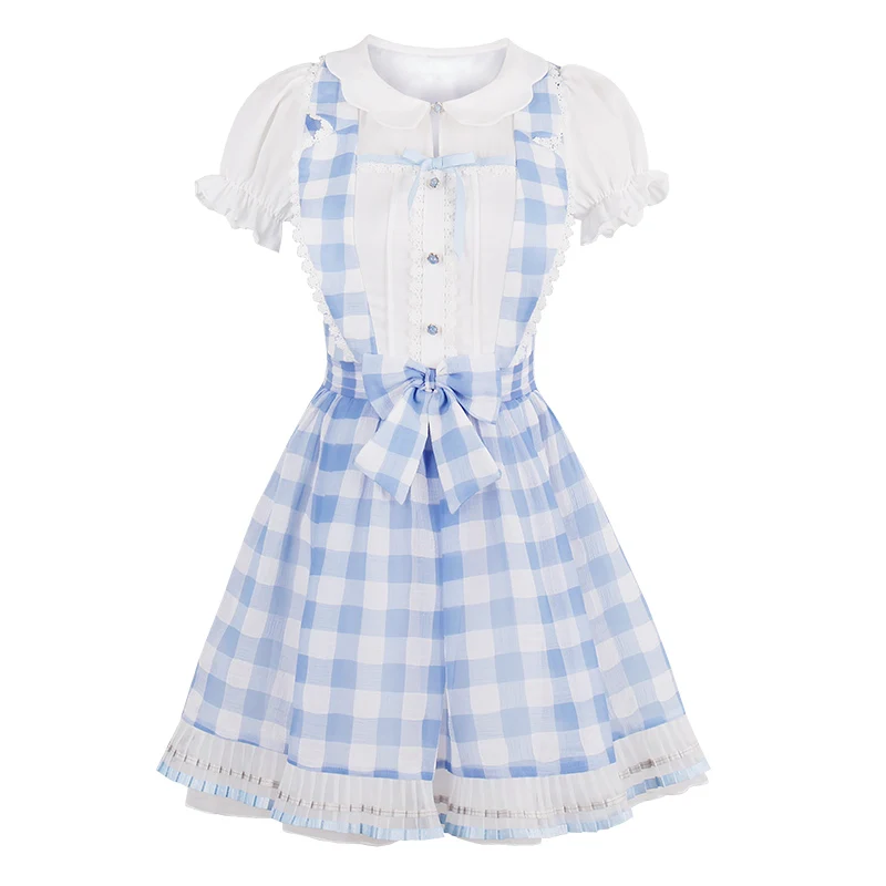 

Princess sweet lolita Candy rain dress Japanese Plaid chiffon dress, fresh and sweet slim fresh and pure dress C22AB7158
