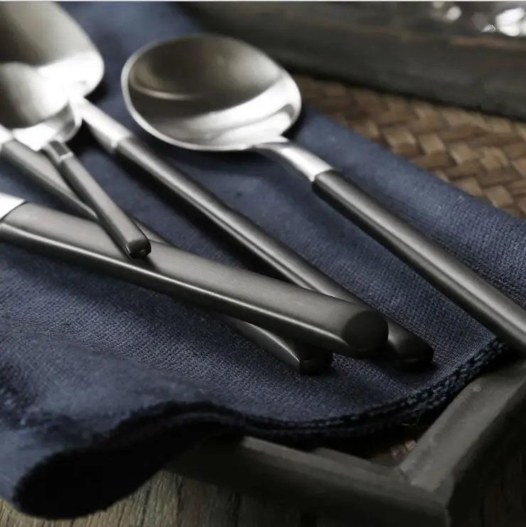 304 посуда из нержавеющей стали отличное качество столовые приборы Наборы черная