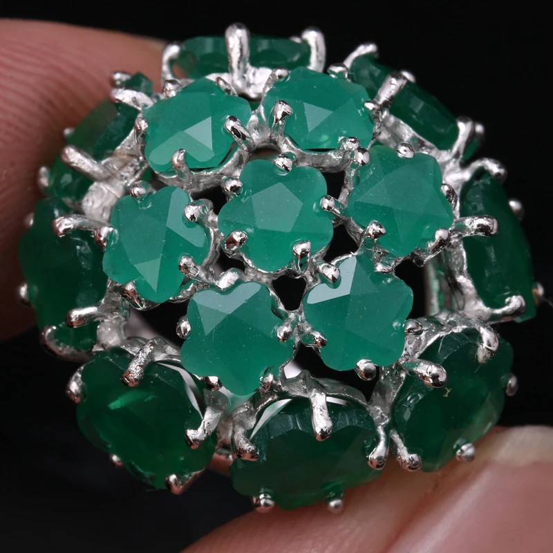Яркие цветы гортензии камни зеленым фианитом 925 серебро Jewelrys для Для женщин Кольца США# Размеры 6 7 8 9 S1441
