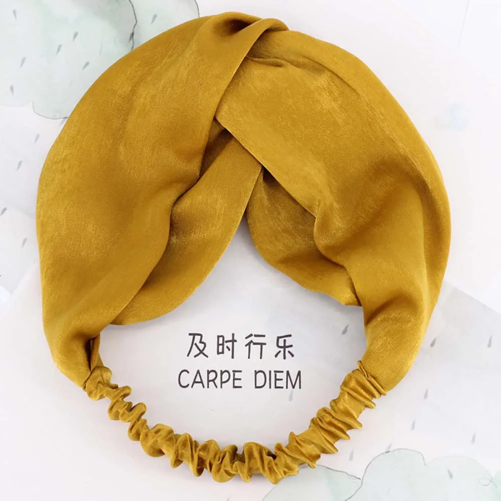 6 Hairband Лидер продаж Корея однотонная цветная атласная ткань ретро крест широкая головная повязка на голову Леди Дикий Sen аксессуары для волос - Цвет: 6 Hairband